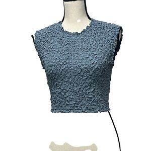 Open Edit Textured Top in Blue Chambray, S